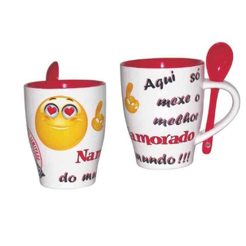 Dupla - Caneca Com Colher Emoji/Smile Namorado