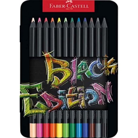 Faber Castell - Lápis de Cor, Black Edition, Caixa De Metal, 12 Unidades