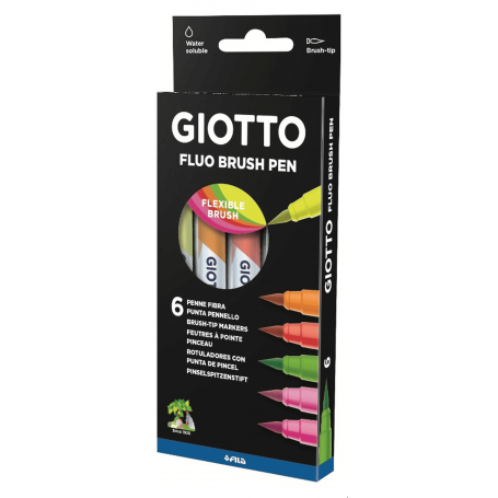 Giotto - Marcadores Brush: 6 Cores Florescentes
