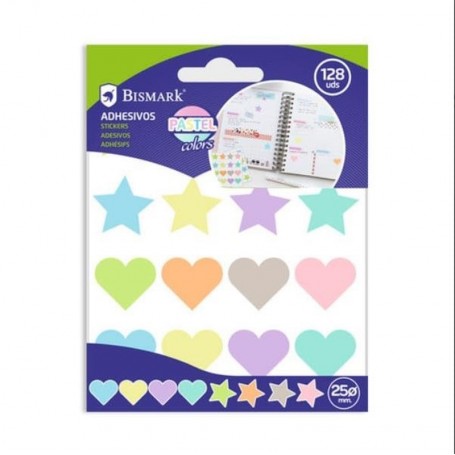 Bismark - Etiquetas Multiusos Adesivas de cor Pastel: Estrelas e corações