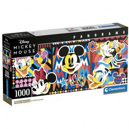 Clementoni - Puzzle 1000 Peças Panorama: Disney Michey Mouse Caixa Compacta
