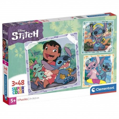 Clementoni - Super Color: Puzzle Quadrado 3X48 peças Stitch