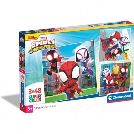 Clementoni - Super Color: Puzzle Quadrado 3X48 Peças Spidey e Amigos