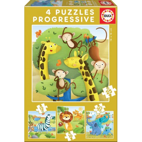 Educa - Puzzle Progressivos Animais Selvagens 12+16+20+25 Peças