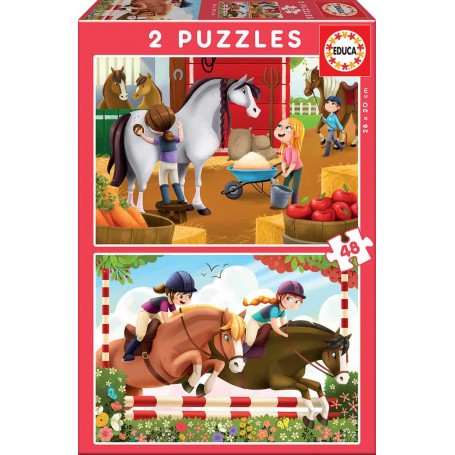 Educa - Puzzle 2X48 Peças: Cuidar de Cavalos