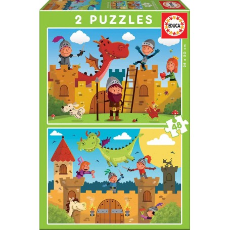 Educa - Puzzle 2X48 Peças: Dragões e Cavaleiros