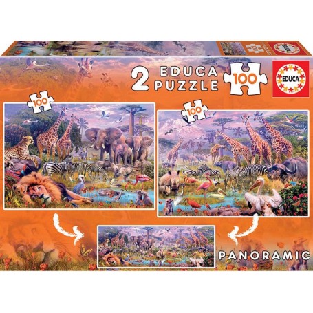 Educa - Puzzle 2X100 Peças: Animais Selvagens