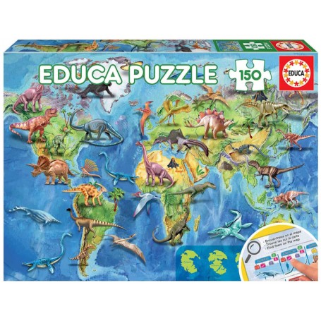 Educa - Puzzle 150 Peças do Mapa Mundo com Dinossauros