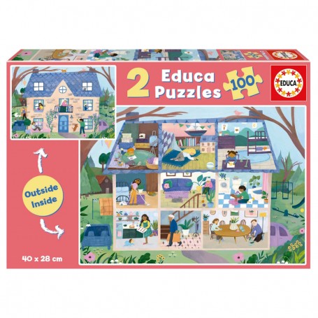 Educa - Puzzle 2X100 Peças Casa Dentro e Fora