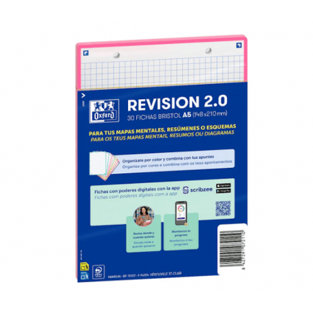Oxford - Fichas de Revisão 2.0, A5, 30 Folhas Quadriculadas, Rosa Claro