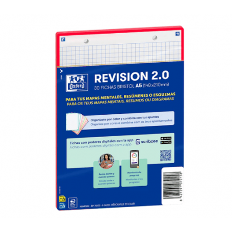 Oxford - Fichas de Revisão, A5, 30 Folhas Quadriculadas, Vermelho