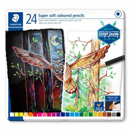 Staedtler - Lápis de Cor Super Soft, Caixa de Metal, 24 Cores