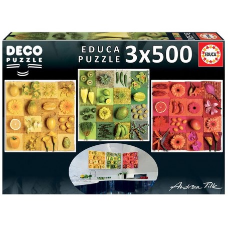 Puzzle 3X500 Peças Exotic Fruits and Flowers Andrea Tilk
