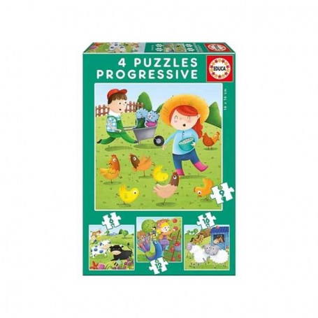 Educa - 4 Puzzles Progressive 6-16 Peças - Animais Quinta