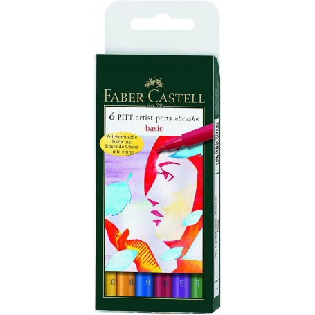 Faber Castell - Marcadores Pitt Pincel Basic: Caixa de 6 Unidades