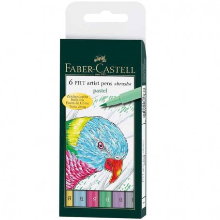 Faber Castell - Marcadores Pitt Pincel Tons Pastel - Cx.6 Unidades