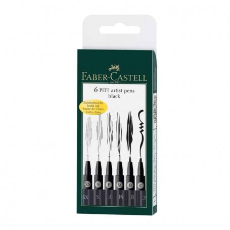 Faber Castell - Cx. 6 Marcadores Pitt Preto