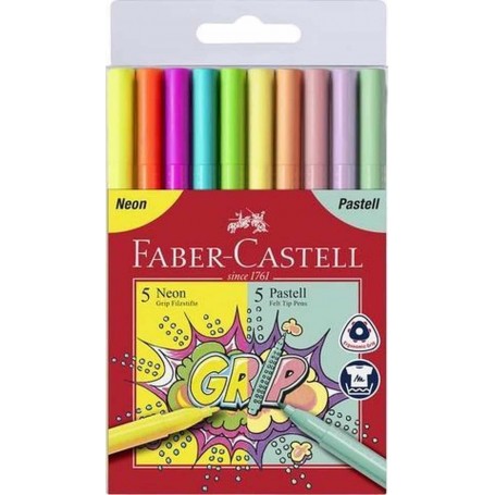 Faber Castell - Set Marcadores Grip Neon + Pastel - CX.10 Unidades