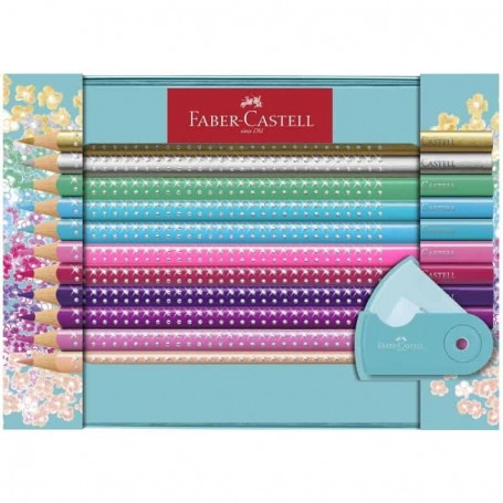 Faber Castell - Caixa de Metal Com 20 Lápis De Cor Sparkle + Apara Lápis Sleeve